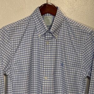 NWT Brooks Brothers Blue & White Gingham Check Plaid Oxford Shirt Button Collar